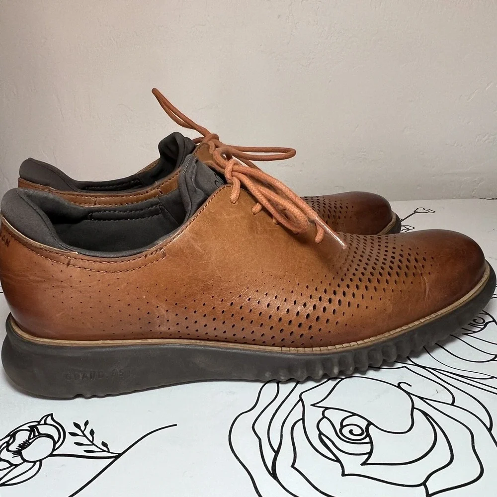 Cole Haan 2 Zerogrand Dress Shoe LSR Wing British Tan/Java Oxford Men's Size 8 M
